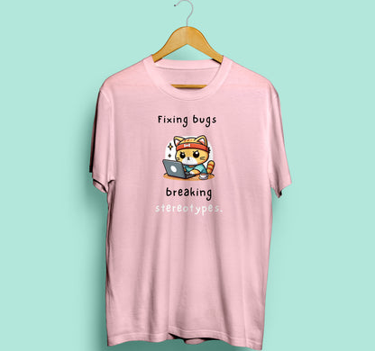 Fixing Bugs Half Sleeve T-Shirt Pink