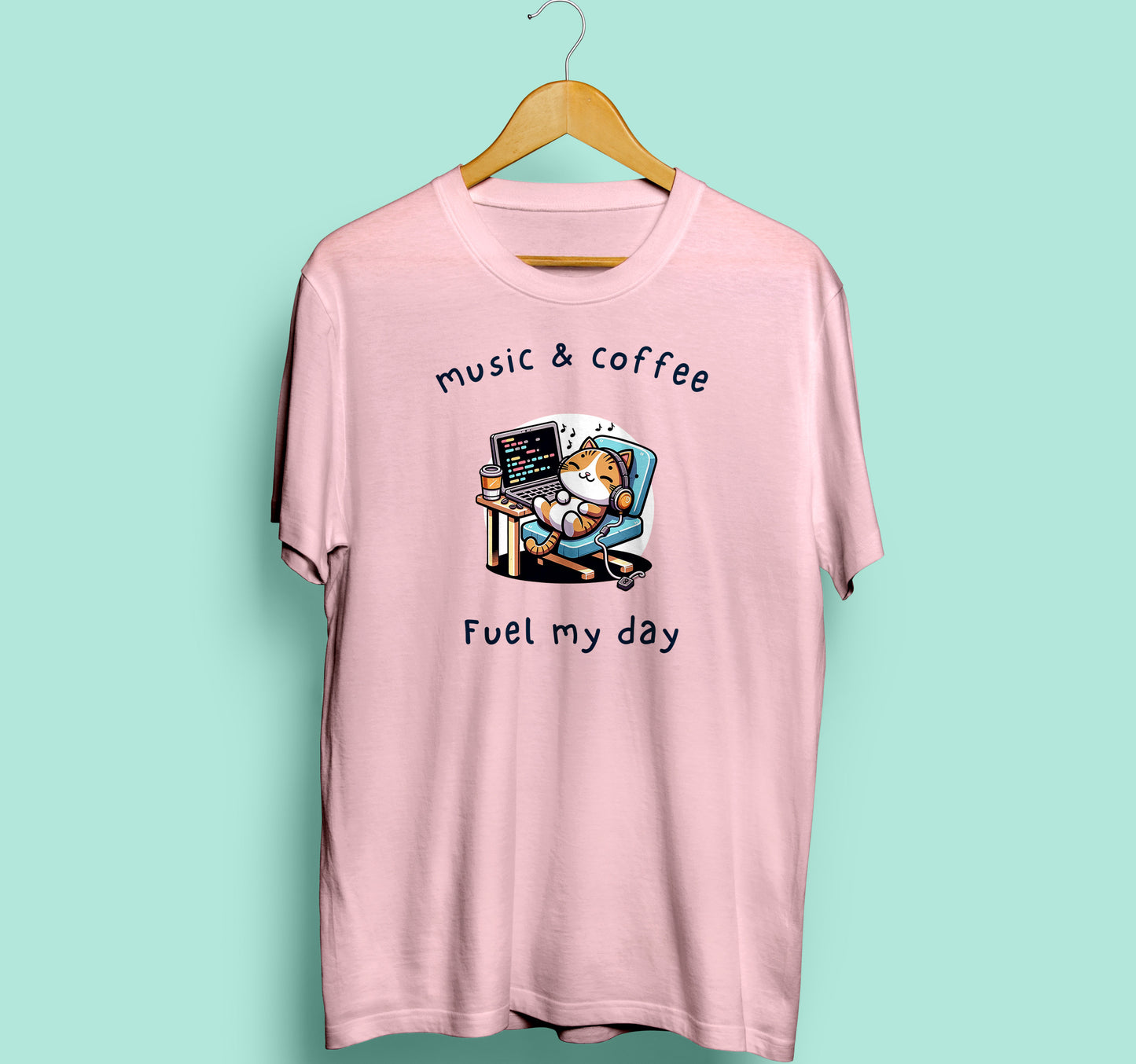 Music and Coffee Half Sleeve T-Shirt Pink