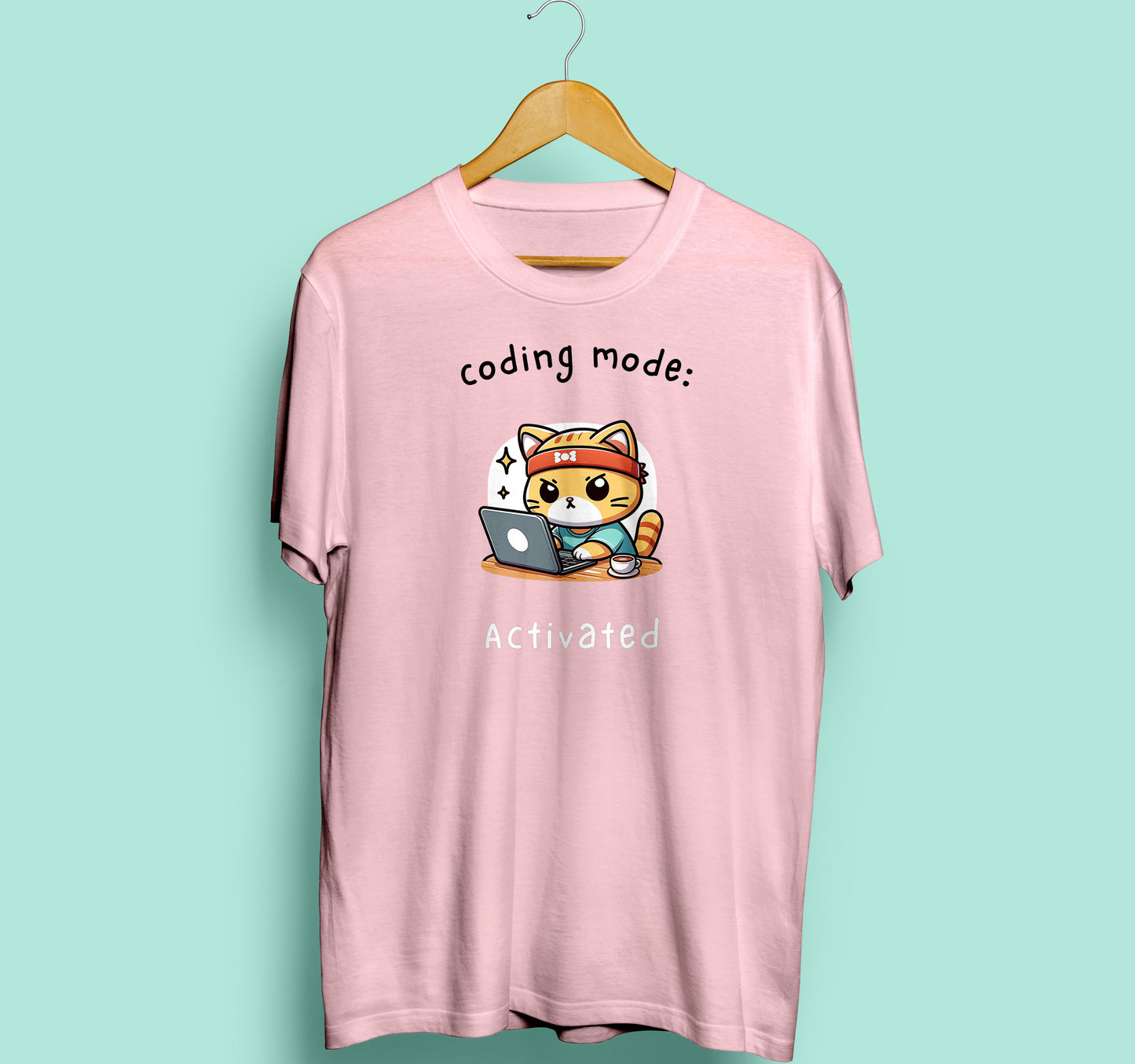 Coding Mode Activated Half Sleeve T-Shirt Pink